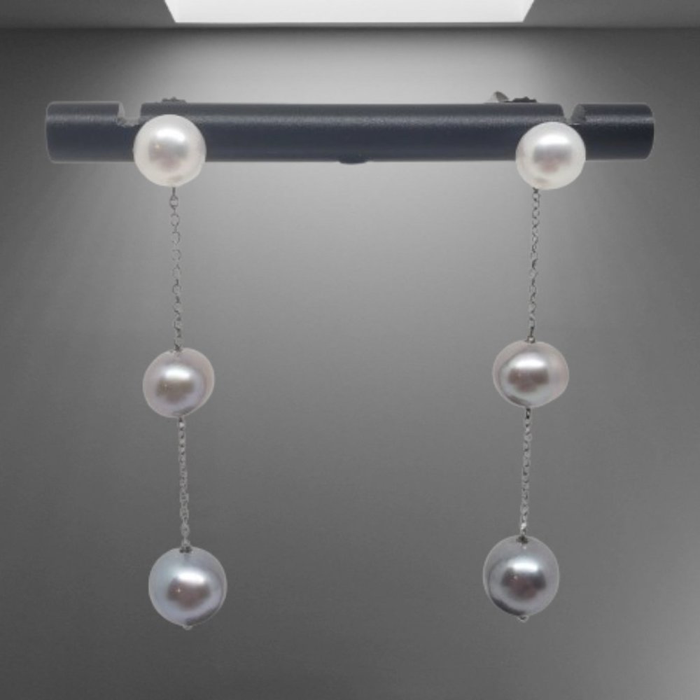 Graduated Multi Color Clear Cultured Freshwater Pearl Earrings